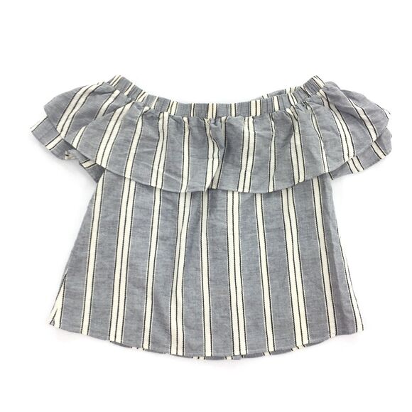 Everly Off The Shoulder Ruffle Striped Top Size Small Blue Gray White Blouse S - Picture 1 of 6